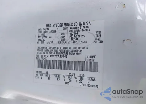 2000 Ford Ranger Xl/Xlt из США, поврежденный, VIN 1FTYR14V8YTA25145